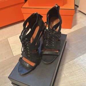 Rebecca Minkoff Black Lace-Up Open-Toe Heels